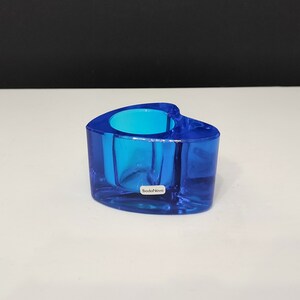 Boda Nova Cobalt Blue Glass Heart Votive. Blue Glass Candle Holder.