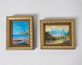 Two Vintage Oil on Canvas Framed Landscapes, Miniature Painting