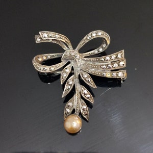 Vintage silver & marcasite brooch pin 1950