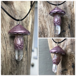Metallic pink festival mushroom crystal quartz necklace