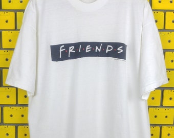 Vintage 1997 Friends Comedy TV Show T-Shirt Size L American Television Sitcom Promo Jennifer Aniston Courteney Cox Matthew Perry Merch Tee