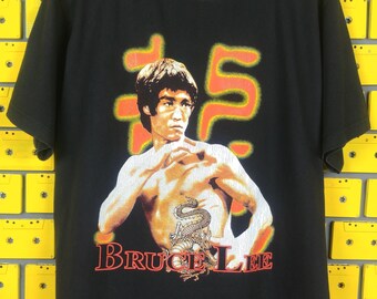 Vintage 90s Bruce Lee The Dragon T-Shirt  Hong Kong American Actor Kung Fu Martial Art Master Bootleg Print Tee Size Short L/XL