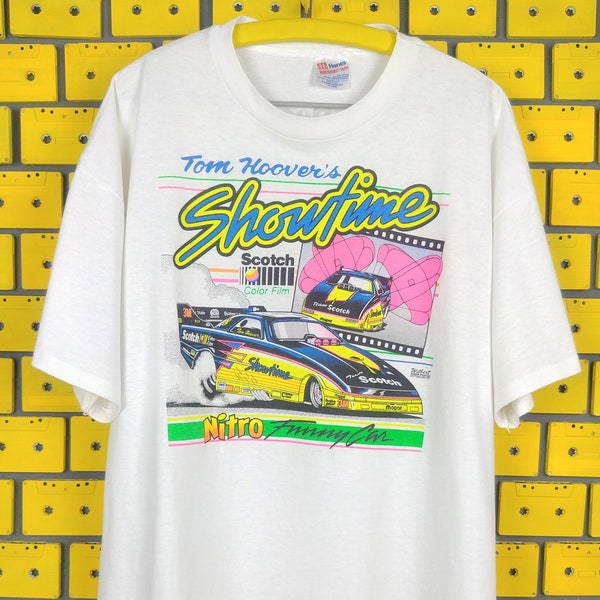 Vintage 80s Tom Hoover’s Showtime T-Shirt NHRA Nitro Funny Car American Drag Racing Nascar Merch Tee Size XXL