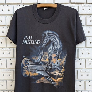 Vintage 1989 P-51 Mustang T-Shirt Military World War 2 Fighter Jet Graphic Print JRS Enterprises Tee Size Long S