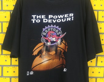 Vintage 1994 NBA Toronto Raptors T-Shirt The Power To Devour Canadian Basketball Team Starter Promo Merch Tee Size Square XL/XXL