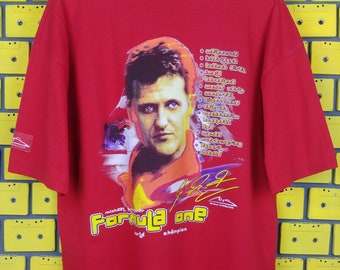 Vintage 90s F1 Michael Schumacher T-Shirt Formula One Tee Size XL