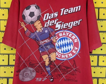 Vintage 1997 FC Bayern Munchen T-Shirt Deutscher Meister Bundesliga German Champion Football Soccer Tee Size L