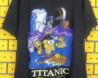 Vintage 1998 The Simpsons Titanic T-Shirt  Homer Simpson Animated Sitcom Matt Groening Cartoon Character Merch Tee Size Square Short L
