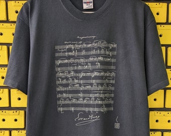 Vintage 90s Edvard Grieg T-Shirt "Morning Mood" Notes Print Norwegian Composer Pianist Tee Size L