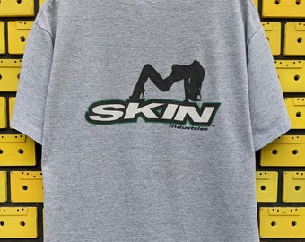 Vintage 90s Skin Industries Girl Logo T-Shirt American Motocross BMX Skateboarding Streetwear Brand Tee Size L