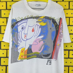 Vintage 1989 Cream Tea London Art T-Shirt Cubism Artwork Pablo Picasso Style Print Distressed Tee Size XL