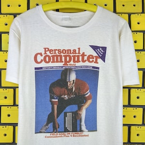 Vintage 1984 Personal Computer World T-Shirt British Computer Magazine Programmer Geek Nerd Tee Size XS/S