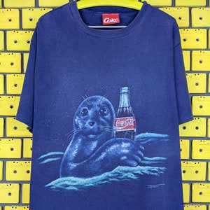 Vintage 1997 Coke Fur Seal T-Shirt Coca Cola Animal Print Tee Size XL