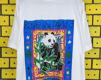 Vintage 90s Save The Panda T-Shirt Endangered Species Animal Rights Activist Merch Tee Size XL