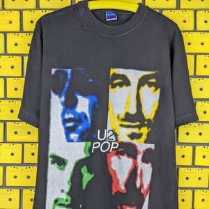 Vintage 1997 U2 Pop Mart Europe Tour T-Shirt Alternative Rock Post Punk Band Tour Concer Bootleg Merch Tee Size Long M/L