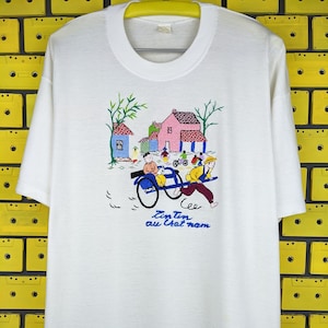 Vintage 90s Adventures Of Tintin T-Shirt Tin Tin In Vietnam Herge Comics Embroidered Merch Tee Size Short L