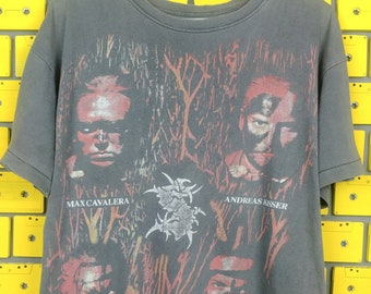 Vintage 90s Sepultura T-Shirt Roots Album Era Brazilian Heavy Groove Trash Death Metal Band Distressed Bootleg Merch Tee Size Short M/L