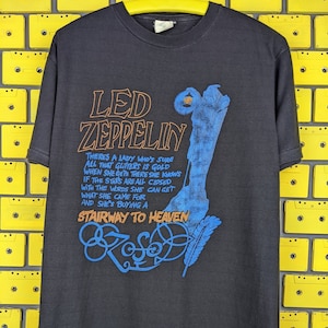 Seltenes Vintage 80er Led Zeppelin T-Shirt Stairway To Heaven Robert Plant Jim Page Hard Heavy Blues Folk Rock Band Bootleg Merch Tee Größe M / L