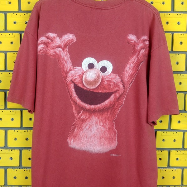 Vintage 90s Sesame Street T-Shirt Elmo Monsterwear Cookie Monster The Muppet Jim Henson Comedy TV Show Cartoon Characters Merch Tee Size XL