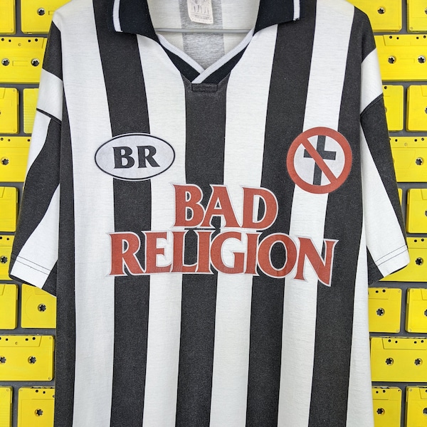 Rare Vintage 1998 Bad Religion T-Shirt Skate Punk Rock Melodic Hardcore Band Striped Soccer Jersey Merch Tee Size Short L