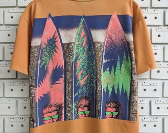 Camiseta vintage Ocean Pacific de los años 90, marca Street Surf Wear, camiseta estampada multicolor con estampado en la espalda, talla L