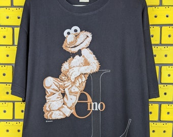 Vintage 90s Sesame Street Elmo T-Shirt Cookie Monster The Muppet Jim Henson Comedy TV Show Cartoon Characters Merch Tee Size XL