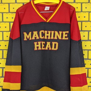 Vintage 90-tals Machine Head Hockey Jersey T-shirt Groove Trash Nu Heavy Metal Band långärmad blå druva merchandise t-shirt storlek XL