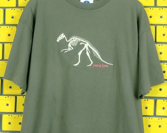 Vintage 1997 Jurassic Park T-Shirt Dinosaur T-Rex Skeleton Embroidery Universal Studios Sci-Fi Adventure Film Movie Promo Merch Tee Size XL
