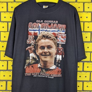 Vintage 90er Jahre Ole Gunnar Solskjaer T-Shirt MU Manchester United Fußball Fußball The Red Devils Merch Tee Size XL