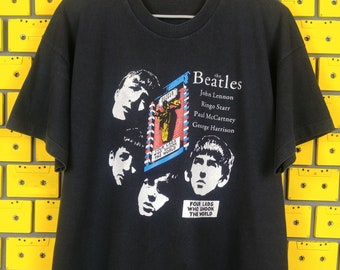 Camiseta vintage de los Beatles de los años 90 con el lema "Cuatro muchachos que sacudieron el mundo", de John Lennon y Paul McCartney, de pop rock, talla XL