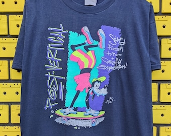 Vintage 80s 90s Goofy T-Shirt Disney Cartoon Character Skateboarding Tee Size Short L