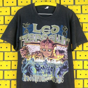 Vintage 1990 Led Zeppelin T-Shirt Hammer Of Gods Robert Plant Jimmy Page English Hard Heavy Blues Folk Rock Band Merch Tee Size L