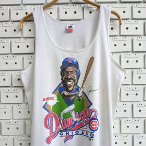 Vintage 1988 Andre Dawson Chicago Cubs Tank Top MLB Baseball Team Karikatur Grafik Ärmel Merch Größe L