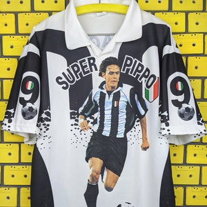 Vintage 90s Filippo Inzaghi Jersey Shirt Juventus FC Soccer Team All Over Print Italian Football 