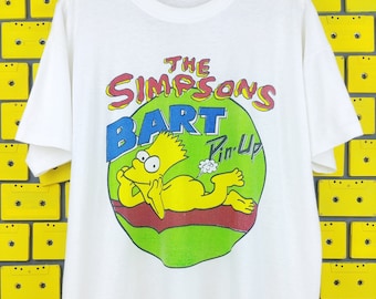 Vintage 90s Bart Simpson Pin-Up T-Shirt Matt Groening Cartoon Merch Tee Size Square Short XL