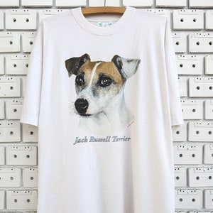 Vintage 90s Jack Russell Terrier T-Shirt Cute Dog Print Airwaves Tee Size L