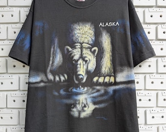 Vintage 90s Alaska Bear T-Shirt Wildlife Nature Graphic Tee Size L