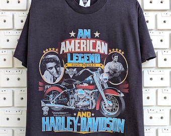Elvis Presley Harley Davidson 80s 1987 Vintage T-shirt Black SSI