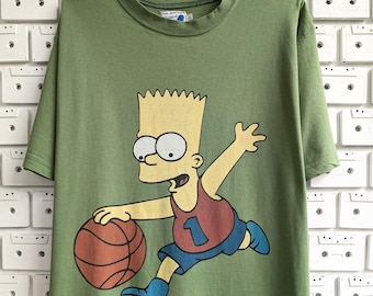 Vintage 1998 Bart Simpson Basketball T-Shirt The Simpsons Merch Tee Size L