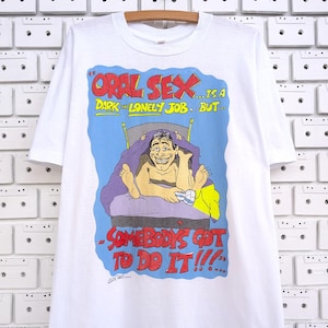 Vintage 90s Adult Humor T-Shirt Sex Joke Funny Cartoon Graphic Print Krazy Teez Tee Size XL