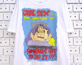 Vintage 90s Adult Humor T-Shirt Sex Joke Funny Cartoon Graphic Print Krazy Teez Tee Size XL