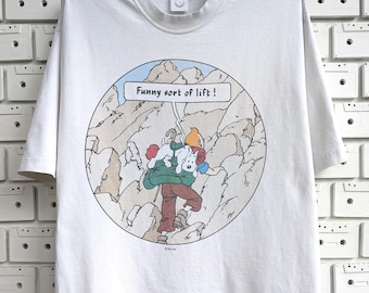 Vintage jaren 90 Adventures of Tintin T-shirt Herge Comics Cartoon Characters Merch T-shirt maat XL