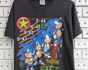 Vintage 1992 Sonic the Hedgehog T-shirt Think Fast Pixel Graphic