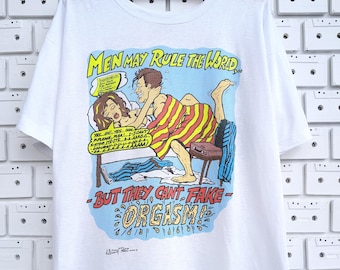 Vintage 90s Adult Humor T-Shirt Sex Joke Funny Cartoon Graphic Print Krazy Teez Tee Size XL
