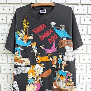 Maglietta vintage del 1994 dei Flinstones, Yabba Dabba Doo!, stampa AOP fronte-retro, personaggi dei cartoni animati di Hanna Barbera, taglia L.