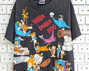Maglietta vintage del 1994 dei Flinstones, Yabba Dabba Doo!, stampa AOP fronte-retro, personaggi dei cartoni animati di Hanna Barbera, taglia L.