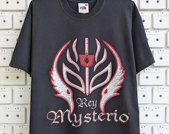 Camiseta vintage de la WWE Rey Mysterio de 2002 con estampado gráfico de máscara de lucha libre mexicana, talla M