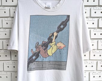 Vintage 1991 Adventures Of Tintin T-shirt The Temple Of The Sun Herge Comics Cartoon Characters Merch T-shirt maat XL