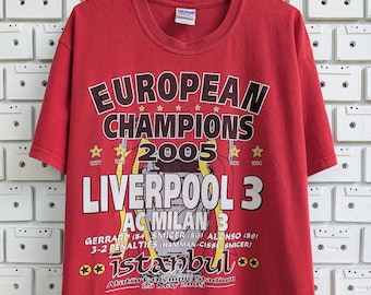 Vintage 2005 FC Liverpool T-Shirt UEFA Champions League Cup Winner Football Soccer Merch Tee Size L