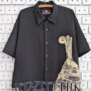 Vintage 90s 00s Led Zeppelin Dragonfly Button Up Shirt Stairway To Heaven Print Blues Folk Hard Rock Band Merch Size XL